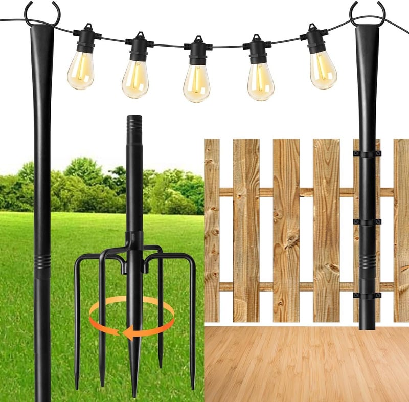 MuliVid 2 Pack 10FT Lighting Hanging Pole for Outside, Waterproof Hardened Metal Outdoor String Light Poles for Patio, Garden, Bistro, Wedding, Parties - Image 1